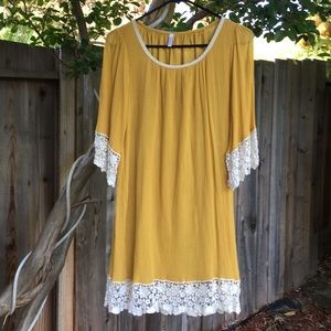 Super cute mustard yellow dress with lace!